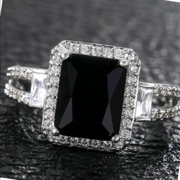 Black Sapphire 925 Silver Jewelry Wedding Ring - Picture 2 of 6